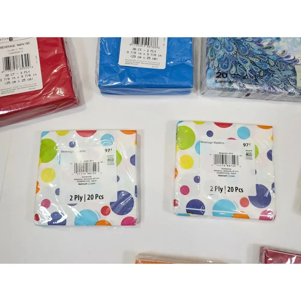 Mixed Lot Paper Napkins 9 Packages Christmas Party Beverage Lunch 196 Pieces
